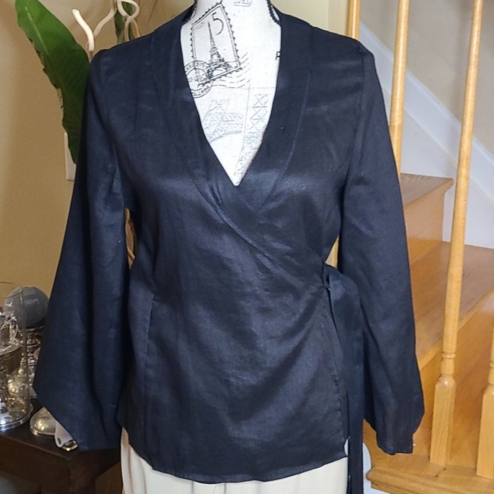 Black Banana Republic Linen Wrap Shirt